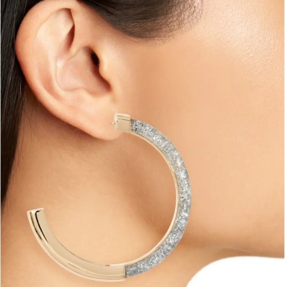 Rebecca Minkoff glitter resin gold hoop earrings